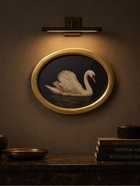 12x16” Elegant Oval Swan Wall Art in Gold Frame